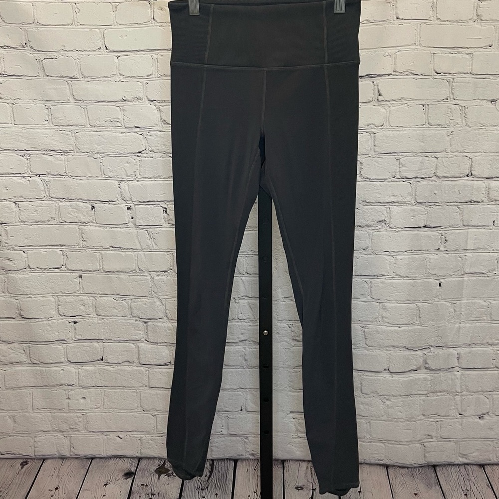 Athleta Dark Grey Ribbed Knit Trim Leggings